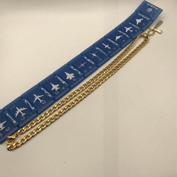 Chunky Chain Gold Stainless Steel (SS) + matching SS Cross Pendant Brand NEW - Picture 7 of 8